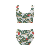 Bonsai red sun japanese pattern Chest Bowknot High Waisted Bikini Swimsuit