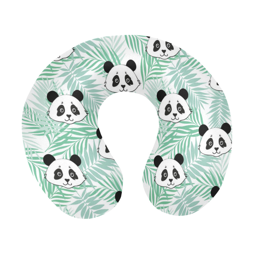 Panda pattern tropical leaves background U-Shaped Travel Neck Pillow