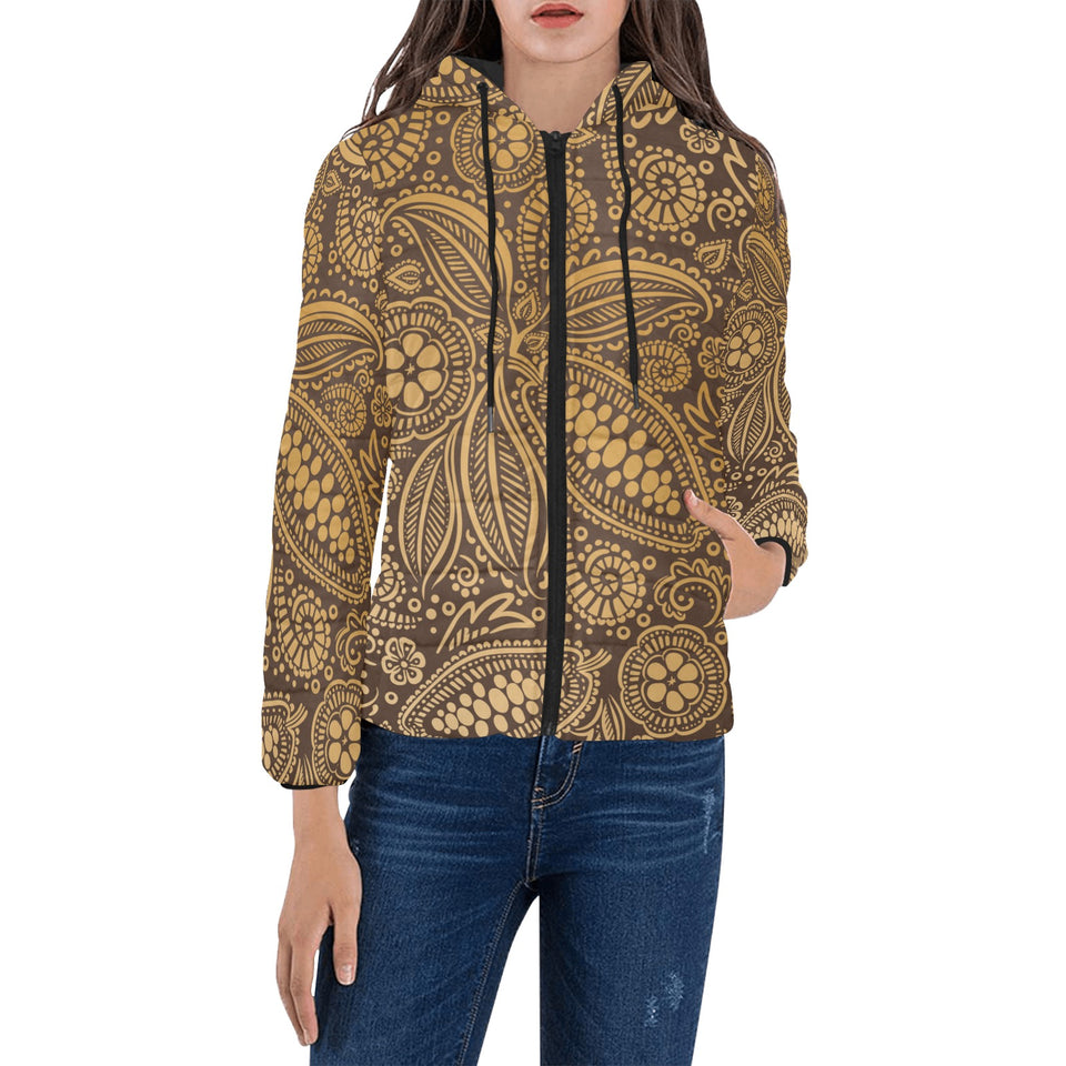 cacao beans tribal polynesian pattern background Women's Padded Hooded Jacket