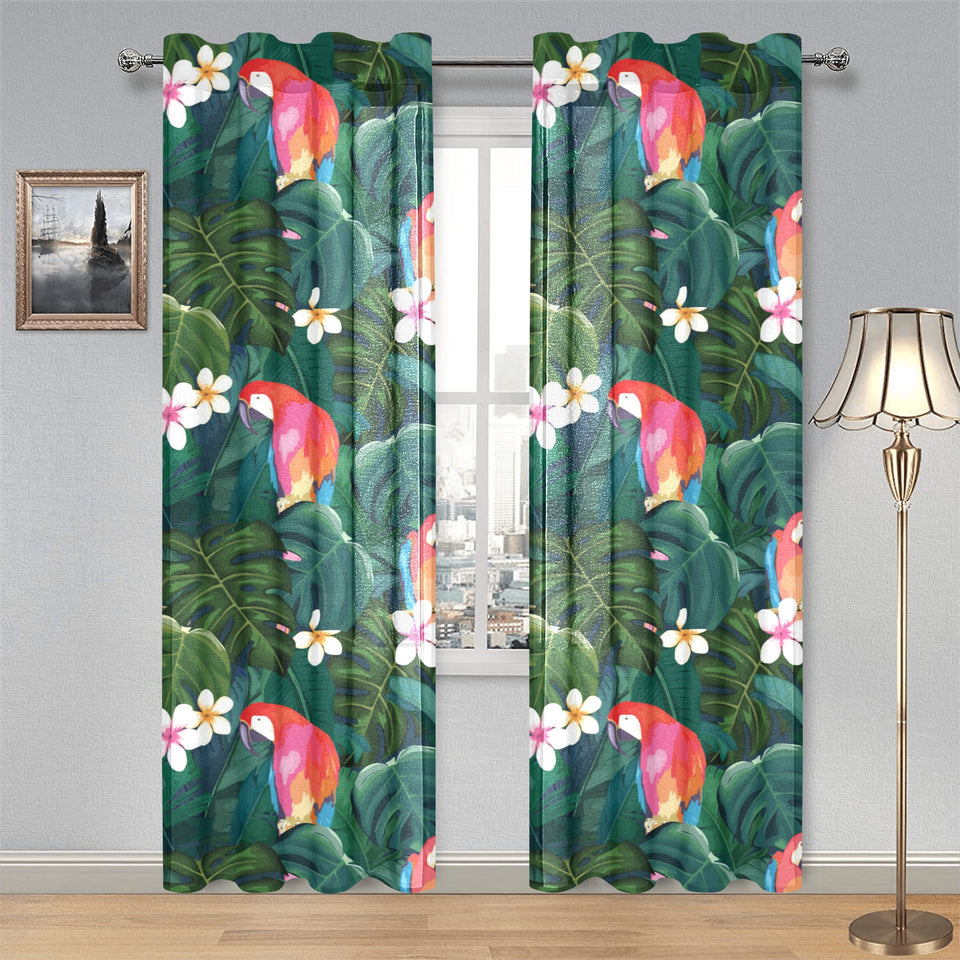 Parrot Palm tree leaves flower hibiscus pattern Gauze Curtain