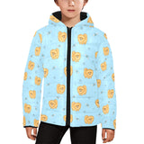 Brown cute pomeranian blue blackground Kids' Boys' Girls' Padded Hooded Jacket