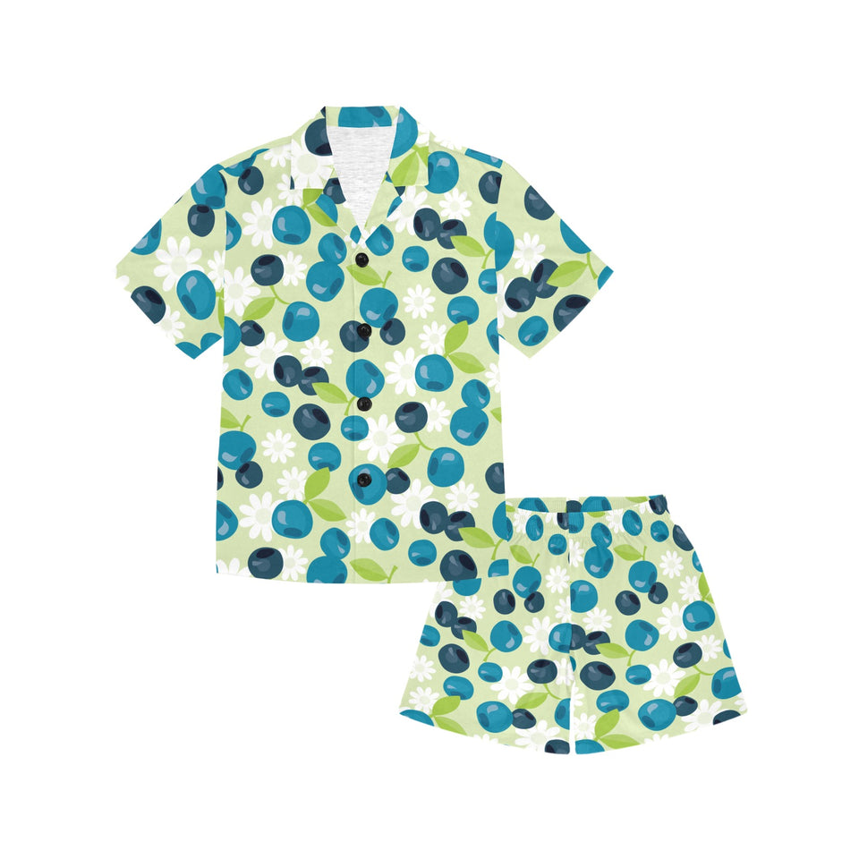 blueberry flower pattern Kids' Boys' Girls' V-Neck Short Pajama Set