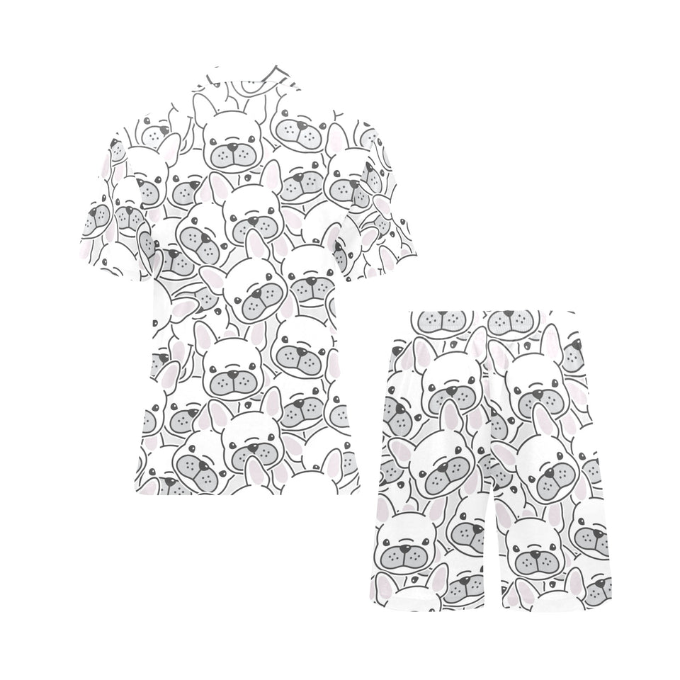 Cute french bulldog head pattern Men's V-Neck Short Pajama Set