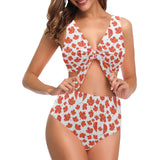Canada Pattern Print Design 02 Chest Bowknot High Waisted Bikini Swimsuit