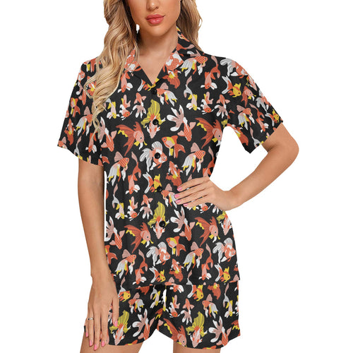 Goldfish Pattern Print Design 03 Women's V-Neck Short Pajama Set
