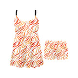Fire flame watercolor pattern Chest Sexy Pleated Two Piece Swim Dress