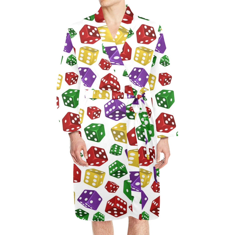 Dice Pattern Print Design 03 Men's Long Sleeve Belted Night Robe