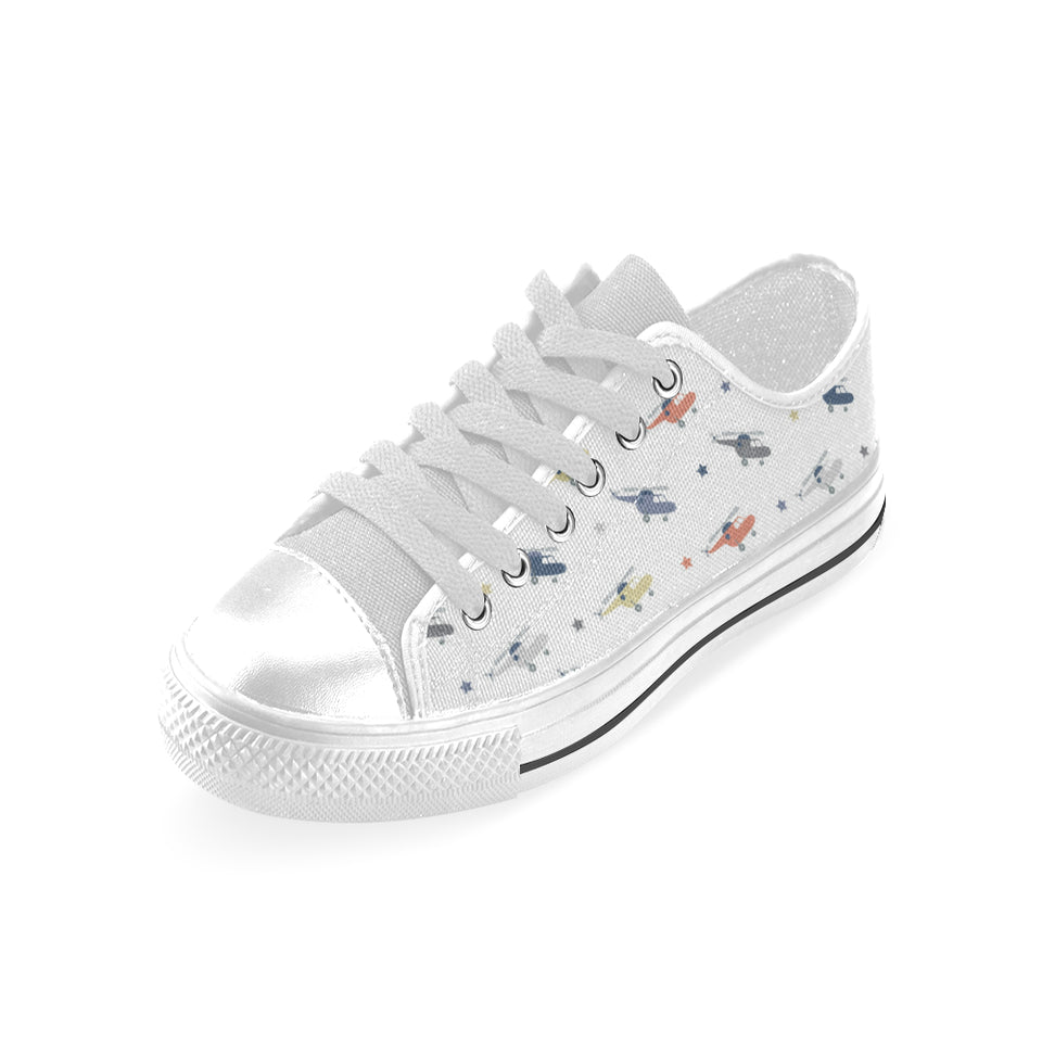 Cute helicopter star pattern Men's Low Top Canvas Shoes White
