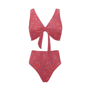 Skate Board Pattern Print Design 01 Chest Bowknot High Waisted Bikini Swimsuit