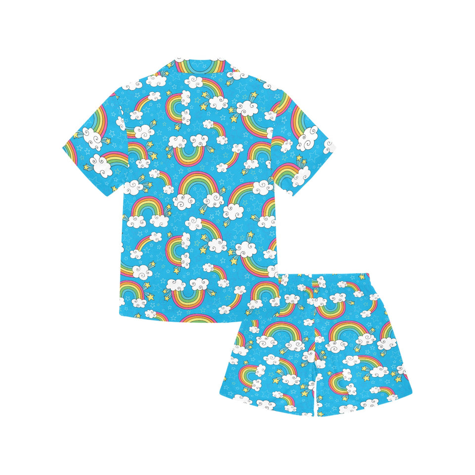 Rainbows Sky Clouds Pattern Kids' Boys' Girls' V-Neck Short Pajama Set