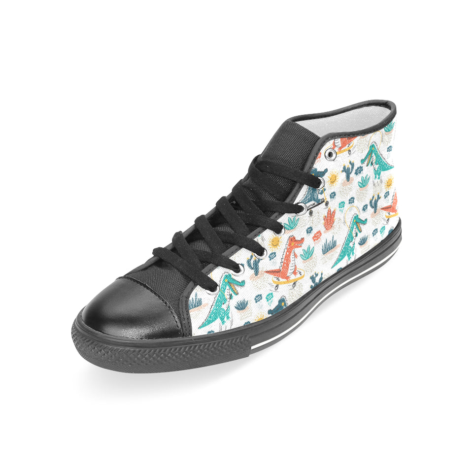 Cute Crocodile Pattern Women's High Top Canvas Shoes Black