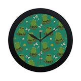 Cute frog dragonfly design pattern Elegant Black Wall Clock