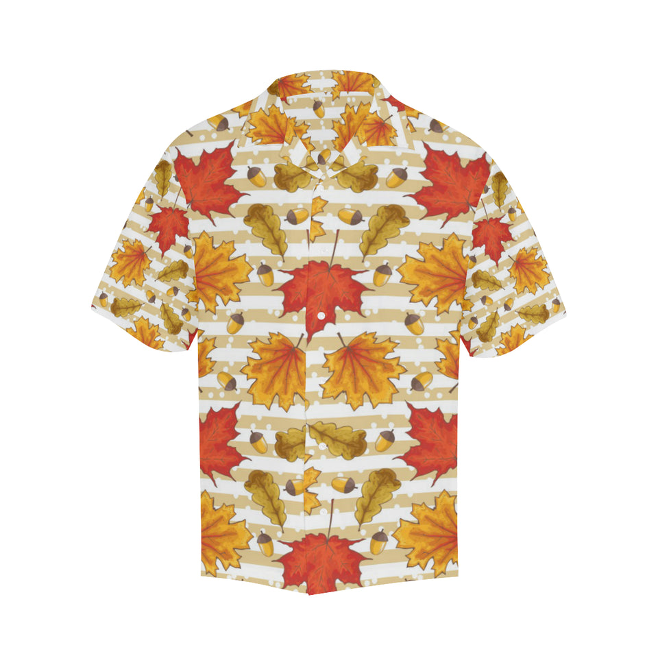 Maple leaf oak leaf acorns beige striped backgroun Men's All Over Print Hawaiian Shirt