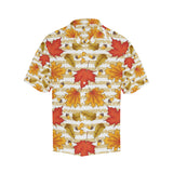 Maple leaf oak leaf acorns beige striped backgroun Men's All Over Print Hawaiian Shirt