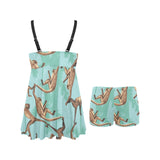 Monkey Palm tree background Chest Sexy Pleated Two Piece Swim Dress