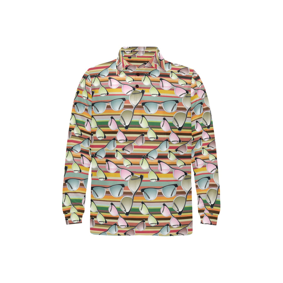 Sun Glasses Pattern Print Design 02 Men's Long Sleeve Polo Shirt