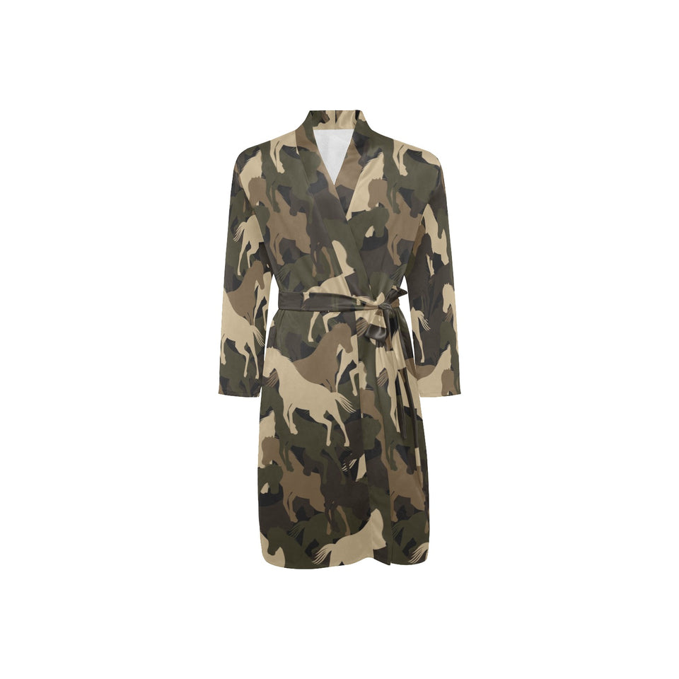 Horse Camouflage Pattern Men's Long Sleeve Belted Night Robe