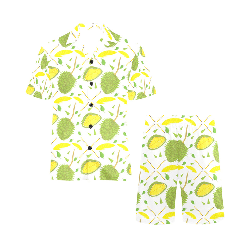 Durian pattern background Men's V-Neck Short Pajama Set