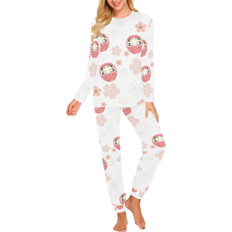 Daruma japanese wooden doll cherry blossom flower Women's All Over Print Pajama Set