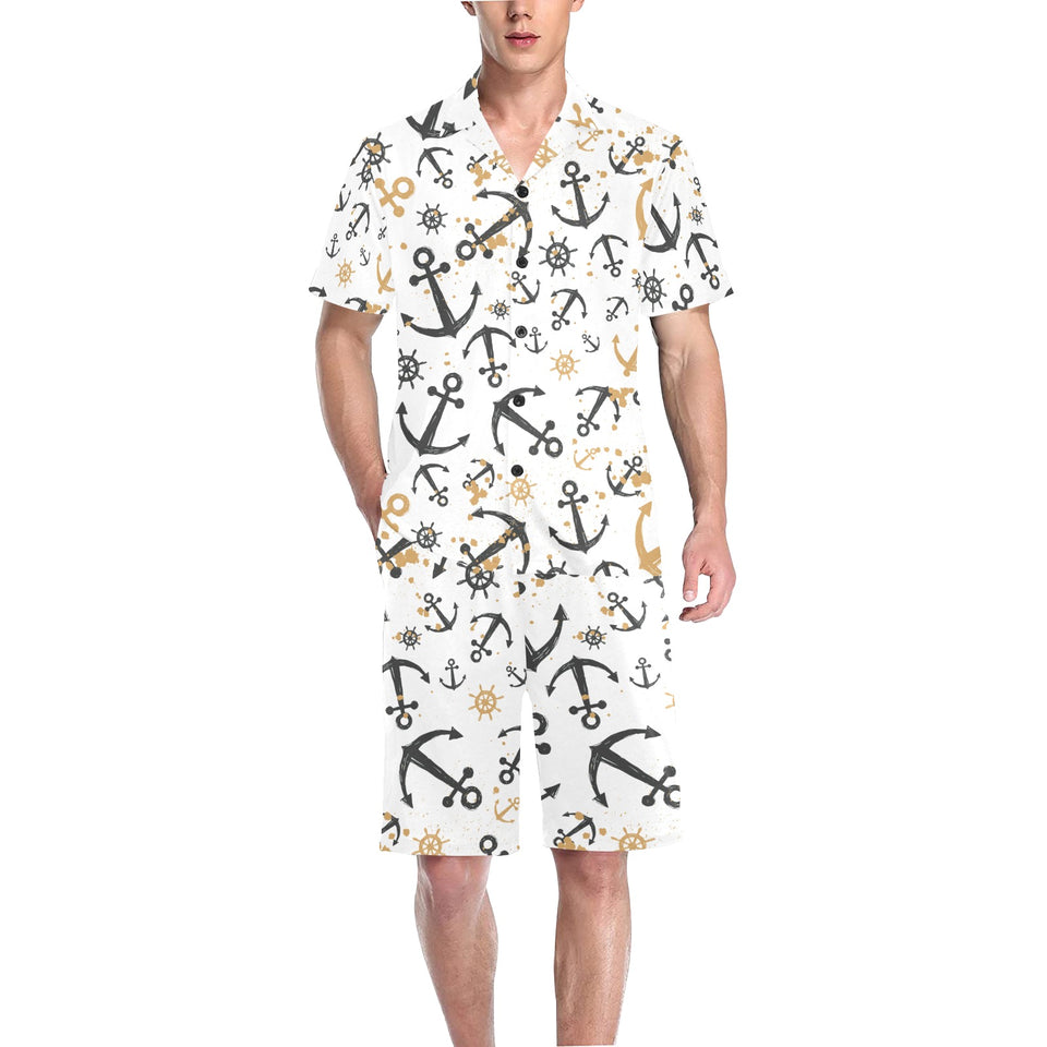 Anchors Rudders pattern Men's V-Neck Short Pajama Set