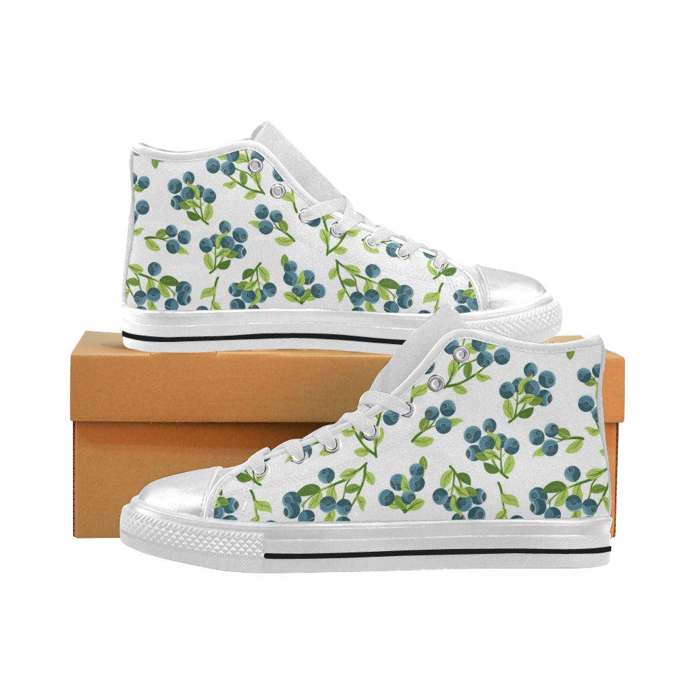 blueberry white background Women's High Top Canvas Shoes White