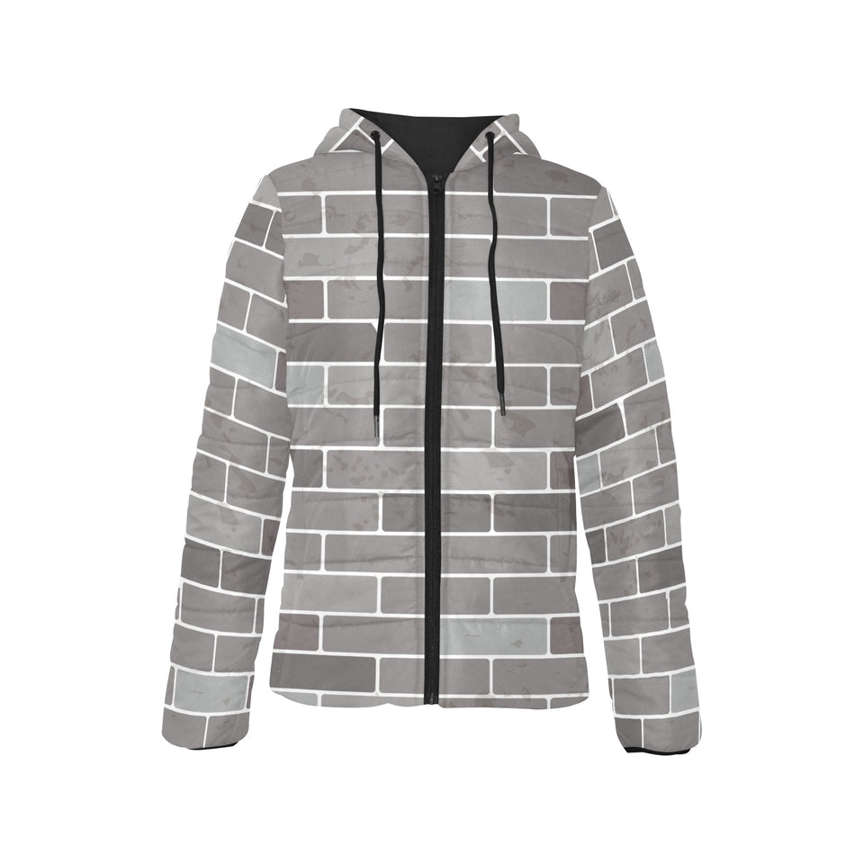 Brick Printed Pattern Print Design 05 Women's Padded Hooded Jacket