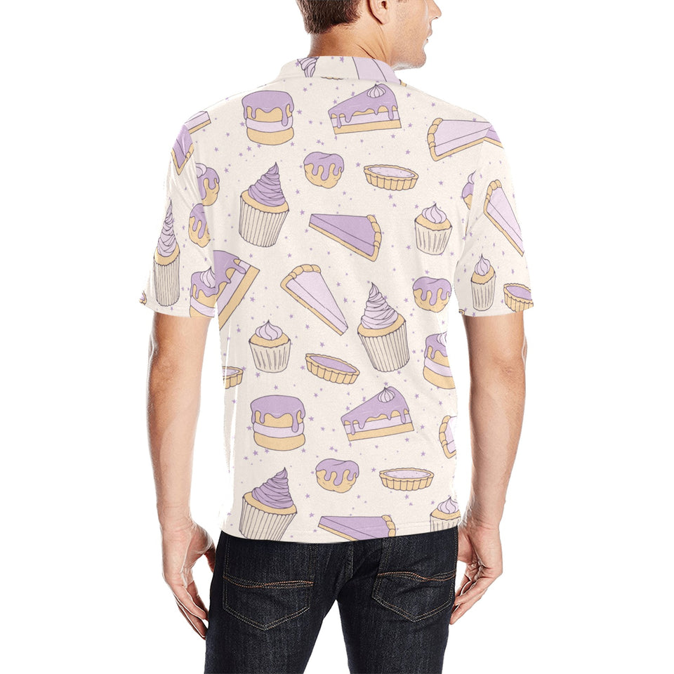 Cakes pies tarts muffins and eclairs purple bluebe Men's All Over Print Polo Shirt