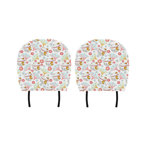 Maneki neko cat fan sakura Car Headrest Cover