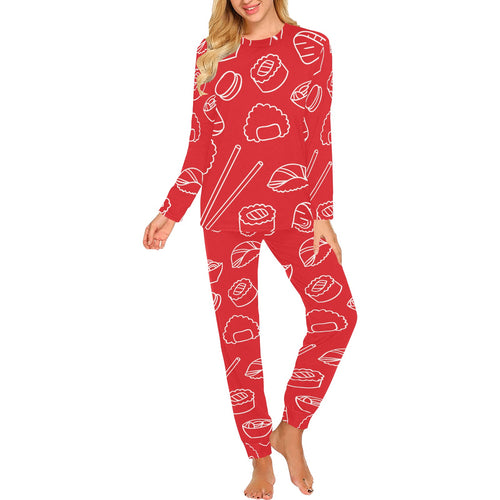 sushi pattern red background Women's All Over Print Pajama Set