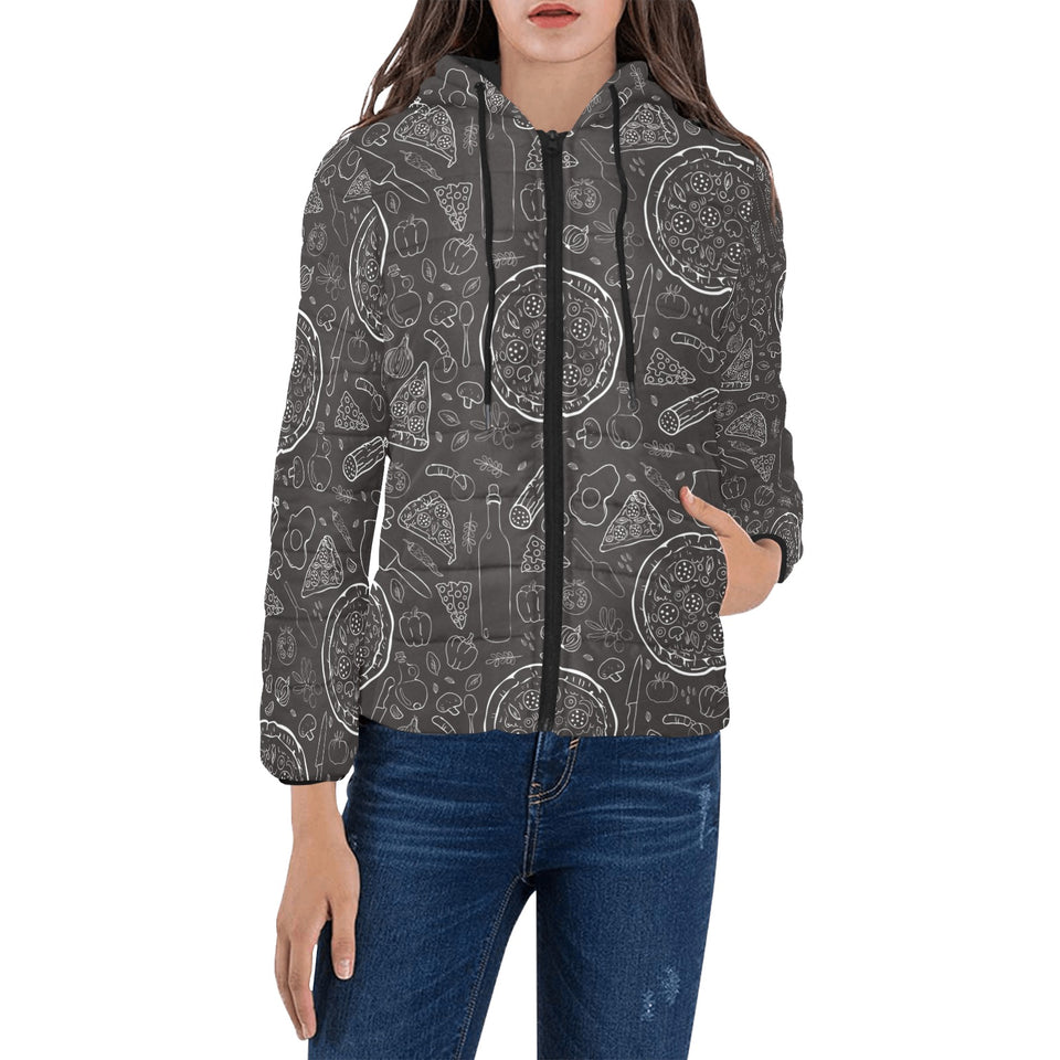 Pizza pattern Women's Padded Hooded Jacket