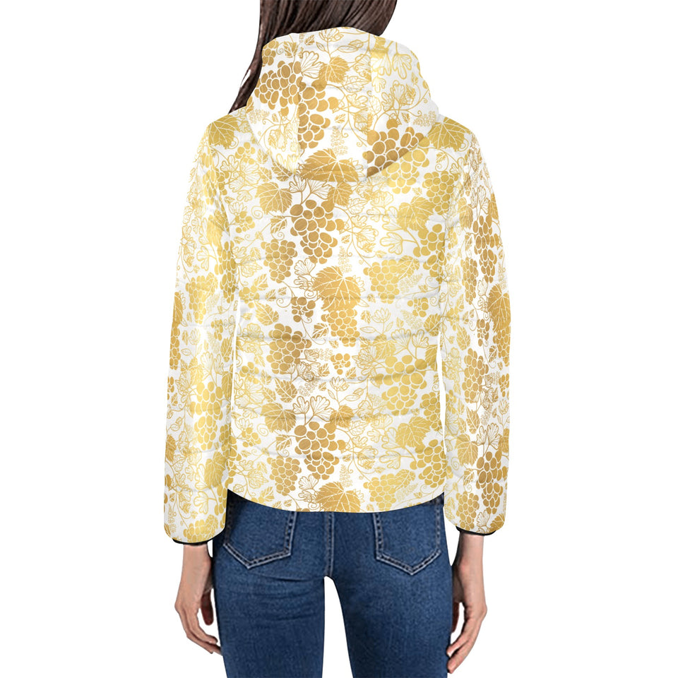 Gold grape pattern Women's Padded Hooded Jacket