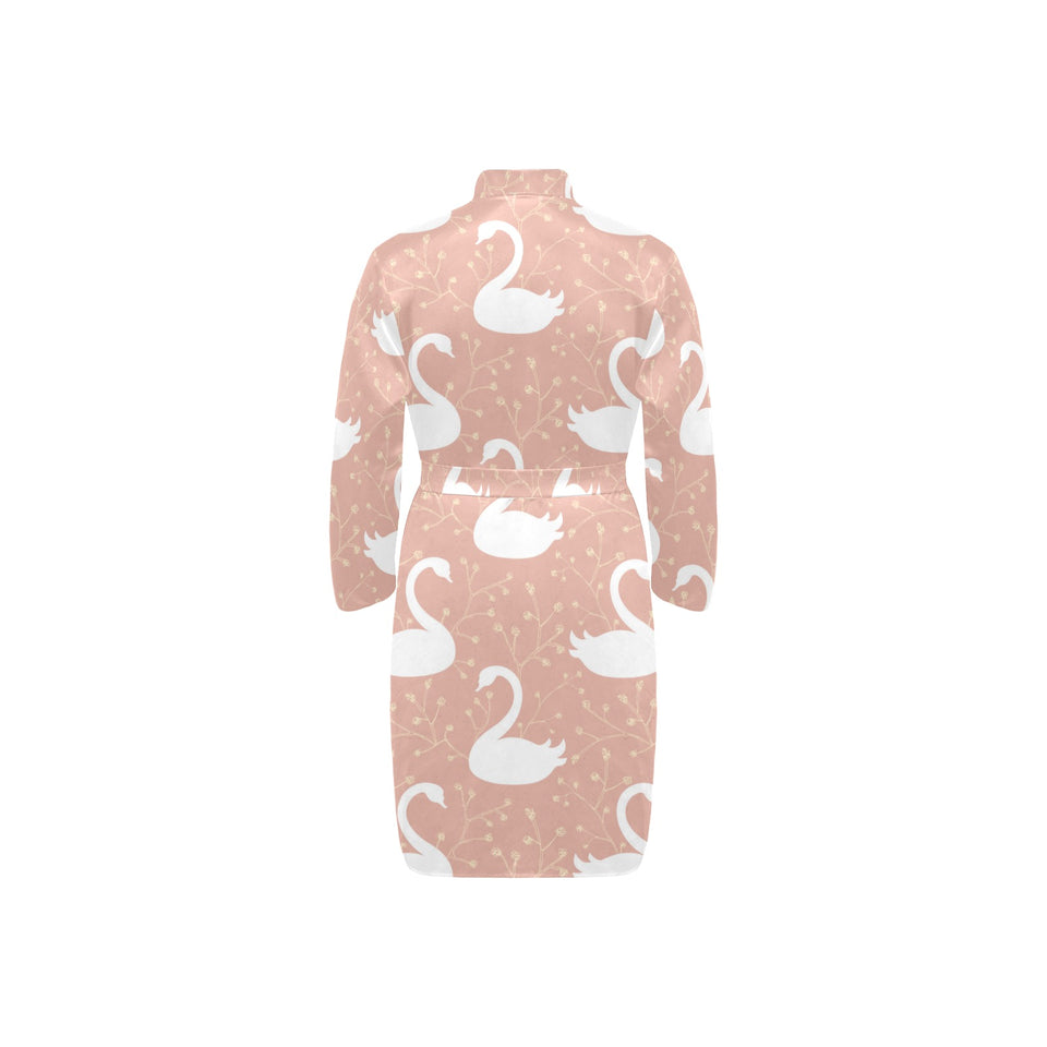 Swan flower light pink background Men's Long Sleeve Belted Night Robe