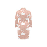 Swan flower light pink background Men's Long Sleeve Belted Night Robe