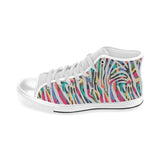 Colorful zebra skin pattern Men's High Top Canvas Shoes White