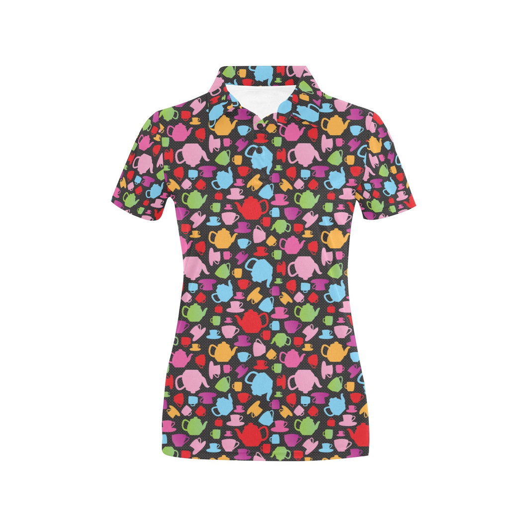 Tea pots Pattern Print Design 01 Women's All Over Print Polo Shirt