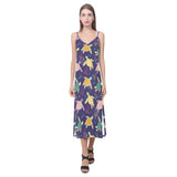 Colorful sea turtle pattern V-Neck Open Fork Long Dress