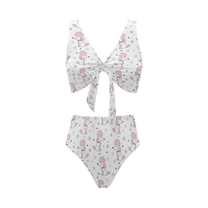 Cute poodle dog star pattern Chest Bowknot High Waisted Bikini Swimsuit
