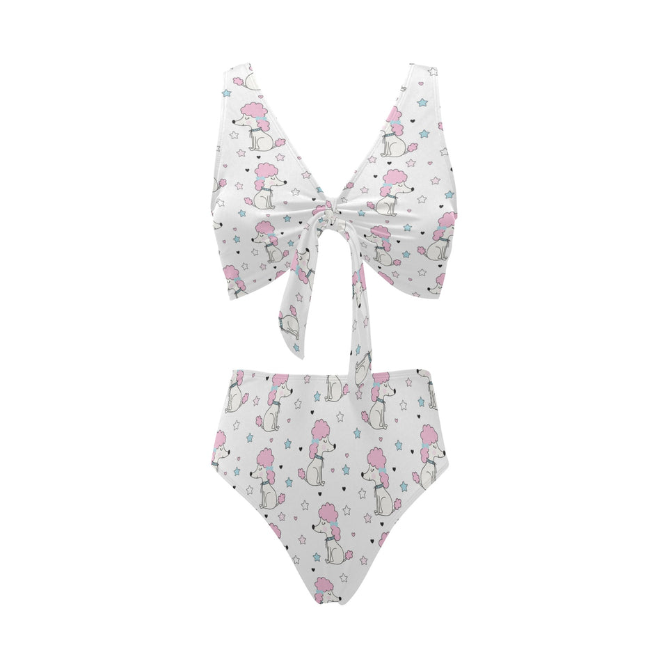 Cute poodle dog star pattern Chest Bowknot High Waisted Bikini Swimsuit