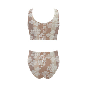 Beautiful hexagon japanese pattern Chest Bowknot High Waisted Bikini Swimsuit