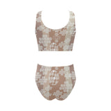 Beautiful hexagon japanese pattern Chest Bowknot High Waisted Bikini Swimsuit
