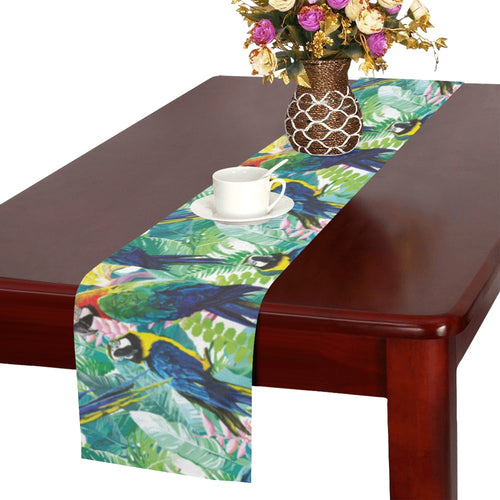 Colorful parrot exotic flower leaves Table Runner