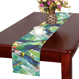 Colorful parrot exotic flower leaves Table Runner