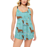 Dachshund decorative background Chest Sexy Pleated Two Piece Swim Dress