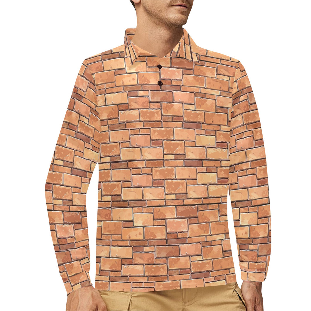Brick Printed Pattern Print Design 04 Men's Long Sleeve Polo Shirt