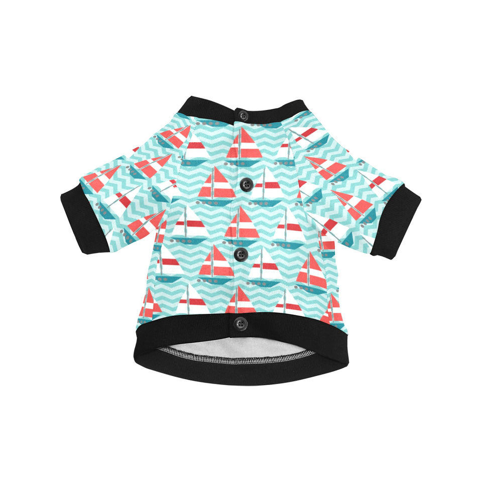 Red White sailboat wave background All Over Print Pet Dog Round Neck Fuzzy Shirt