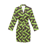 Green Peas Pattern Print Design 05 Women's Long Sleeve Belted Night Robe