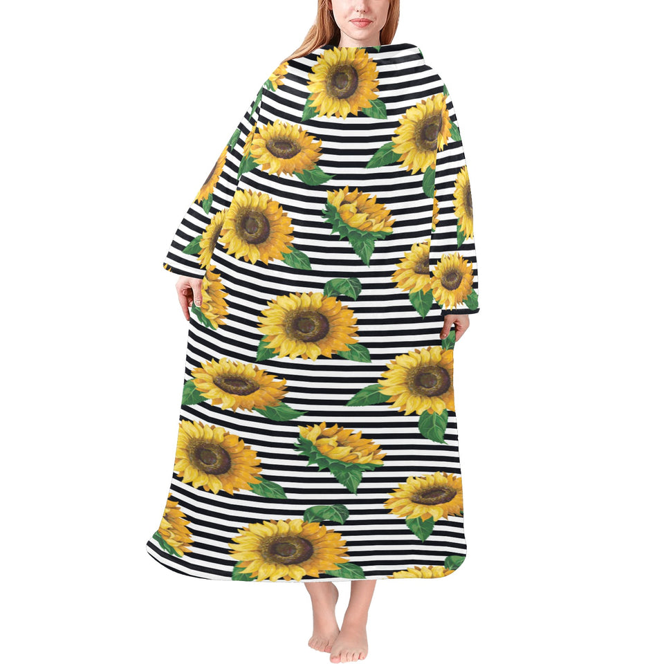 sunflowers ribbon background Blanket Robe with Sleeves