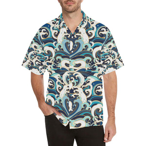 Japanese wave pattern Men's All Over Print Hawaiian Shirt