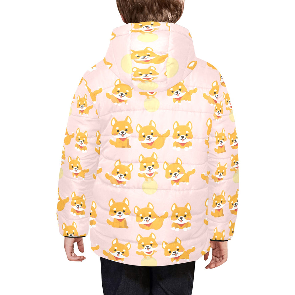 Cute shiba inu dog pattern Kids' Boys' Girls' Padded Hooded Jacket