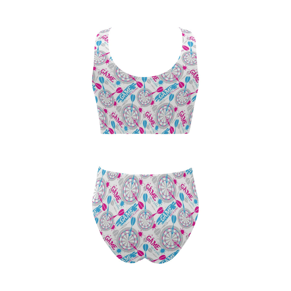 Darts Pattern Print Design 01 Chest Bowknot High Waisted Bikini Swimsuit